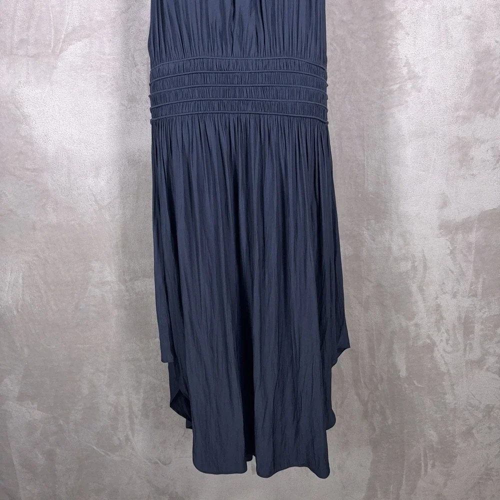 Ramy Brook Audrey Midi Dress Womens XS Blue Smocked Halter Stretch